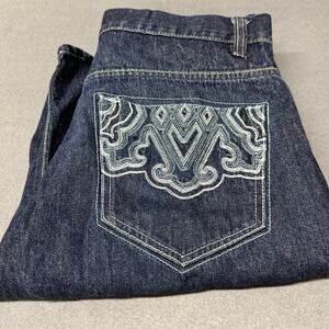 Avirex Jean Shorts Mens 36 (35x13 ACTUAL) Blue Denim Jorts Embroidered Vintage